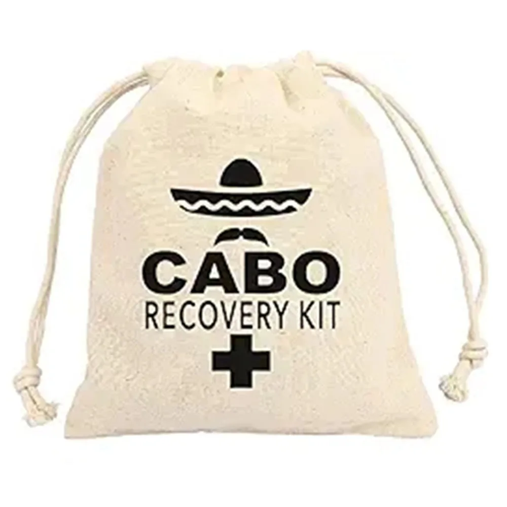 Cabo recovery Kit printed Party Favor bags - Cotton Drawstring closure - Bachelorette hangover kit bags - Hangover Recover Kit W