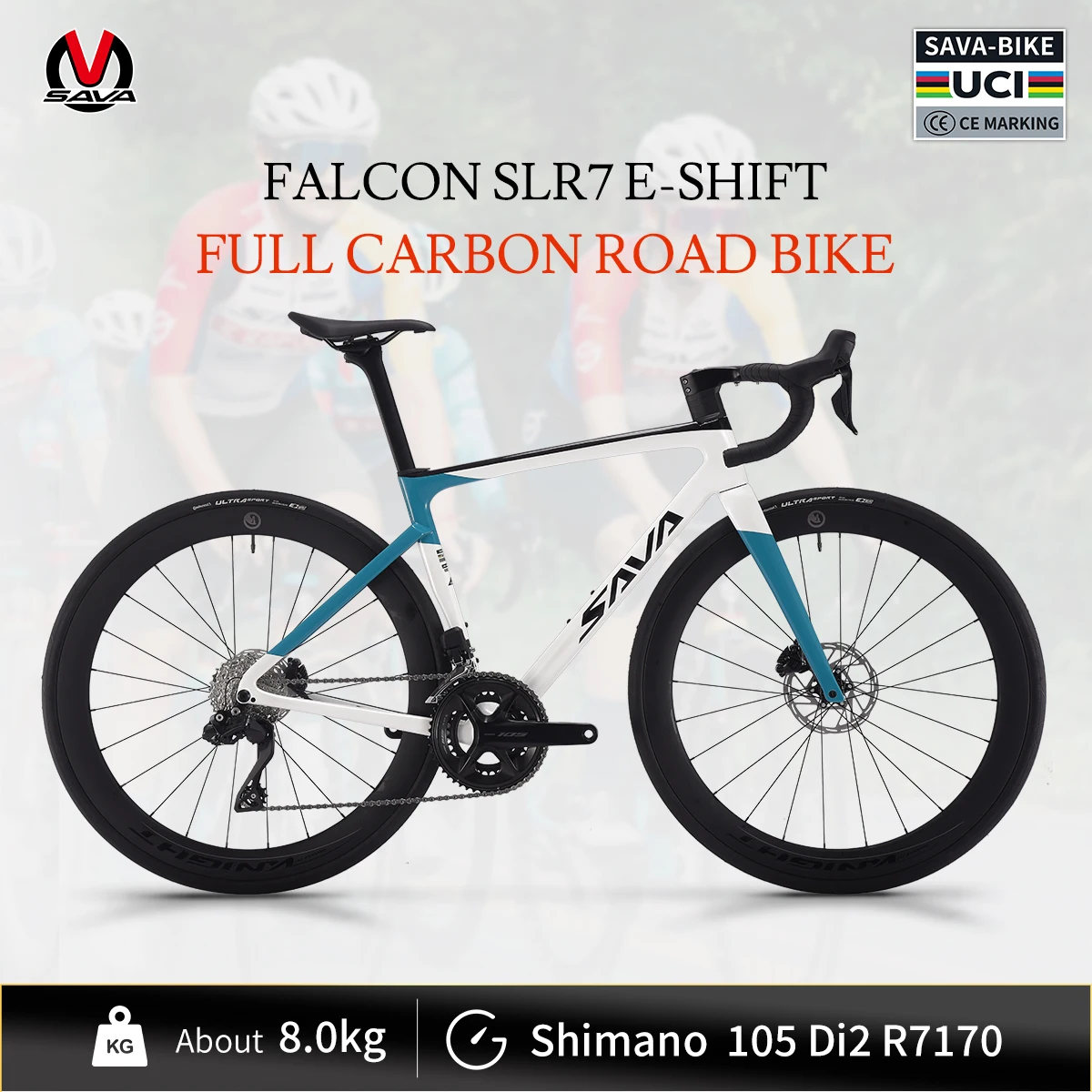

SAVA HAWKEYE SLR7 Full Carbon Fiber E-Shift Road Bike Ultra Light 8 kg with SHIMAN0 105 7170 Di2 Road Bike Racing 24 Speed
