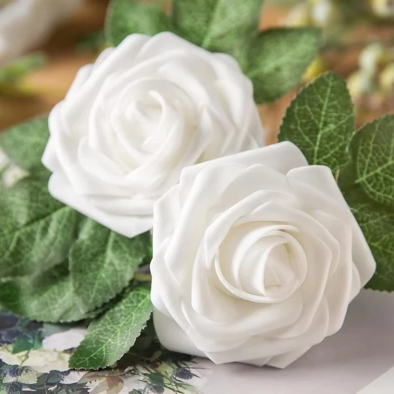 50/5PCS Artificial Foam Rose Flower Heads Bride Bouquet Flower with Stems for Home Wedding Party Table Decoration DIY Supplies - view 4
