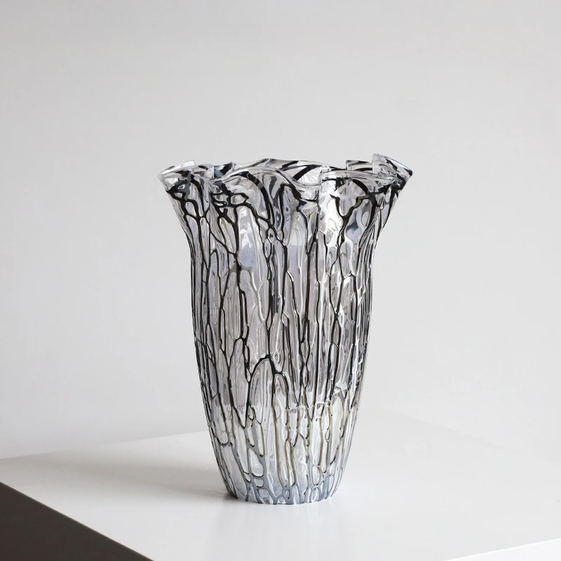 Art Striped Glass Vase, Large Mouth Hydroponic Vase for Living Room Home Decor