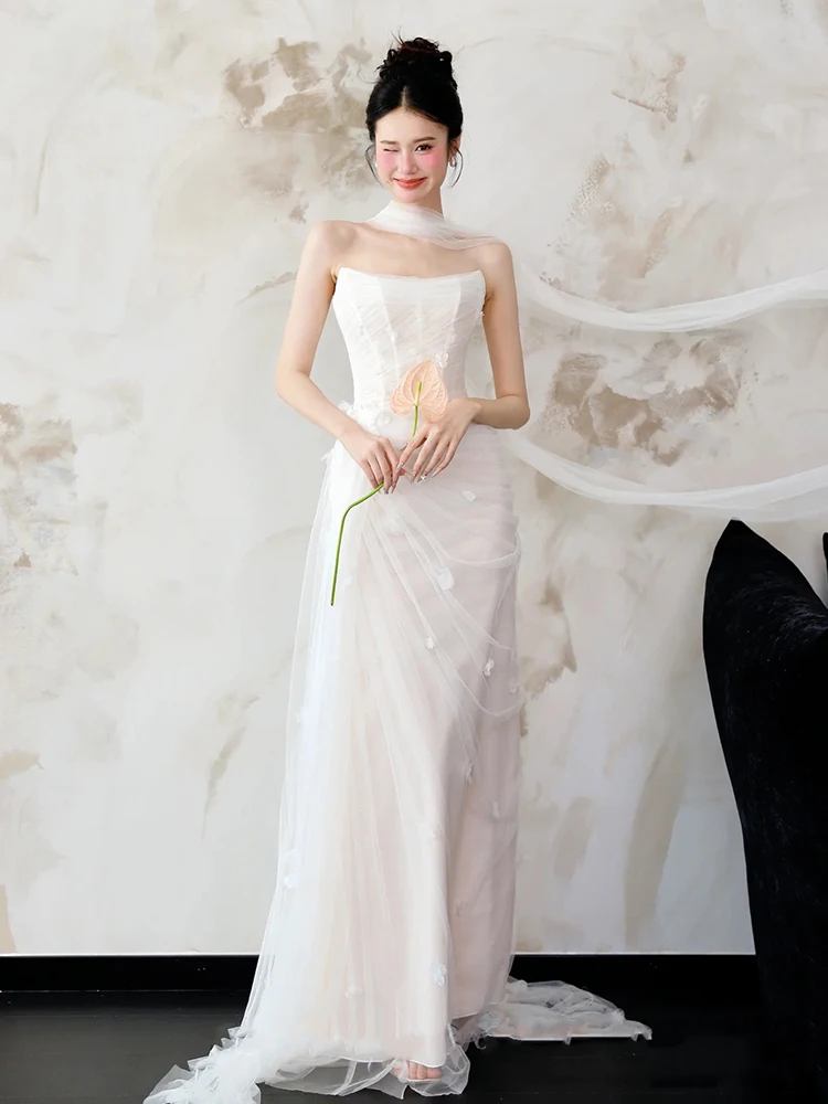 

Элегантное вечернее платье 2025 года, новая корейская версия, с молнией, на талии, длинная юбка, свадебное платье для отелей и мероприятий в помещении