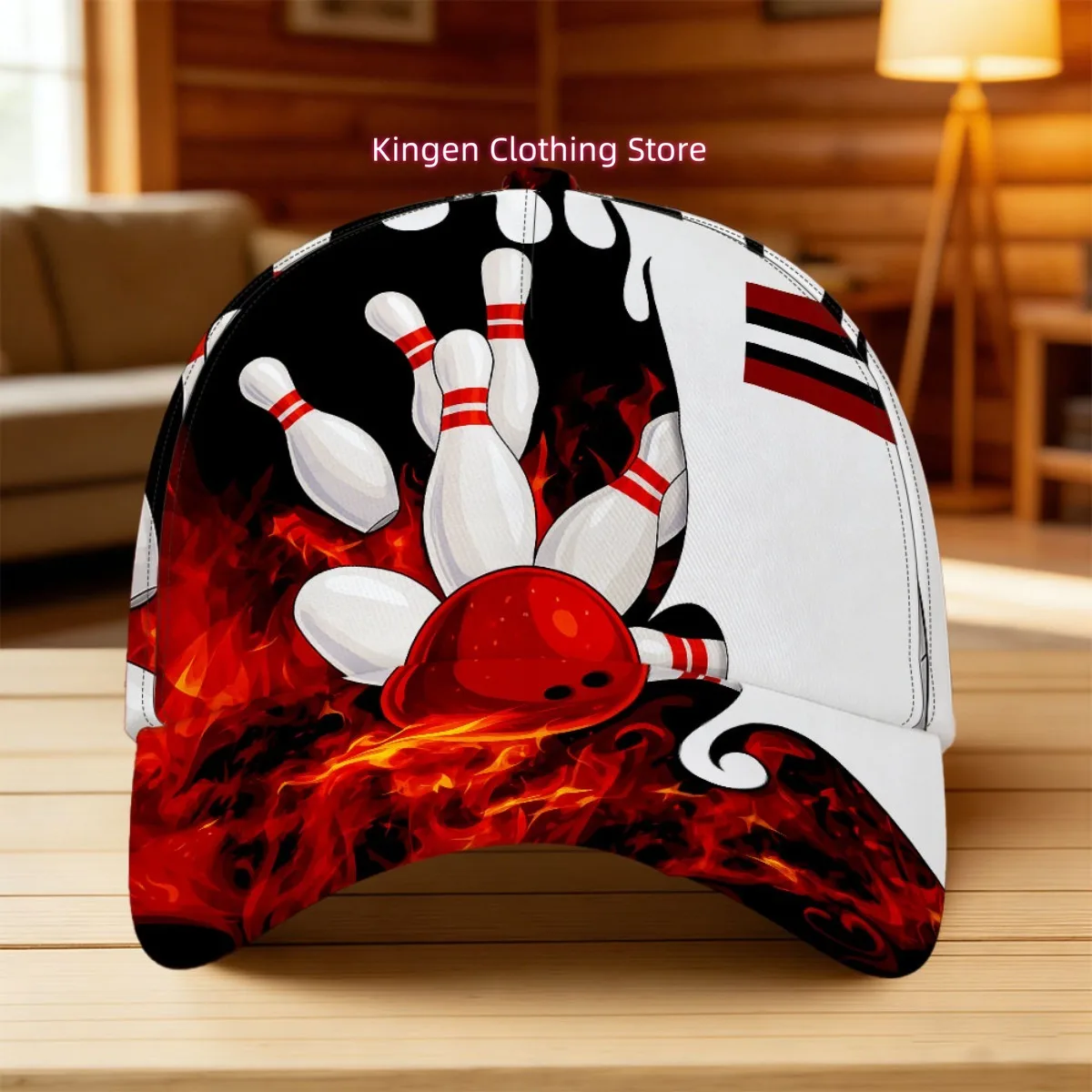 1pc Unisex Retro Bowling Strike Print Baseball Cap - Lightweight Duckbill Hat Suitable for Men & Women, Quick-Dry Breathable Pol