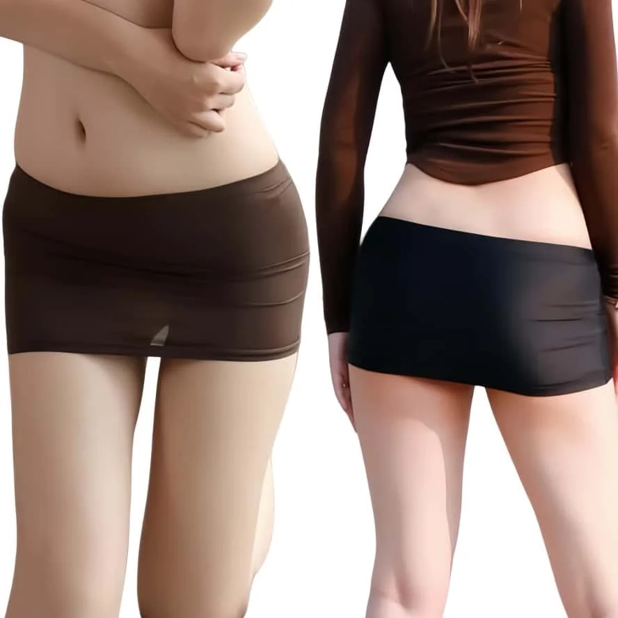 FREEAUCE Slim Fit Pencil Short Skirts Sheer Sexy Silk Bodycon Gothic Black High Waist Mini Skirt for Women Party Night Club Wear