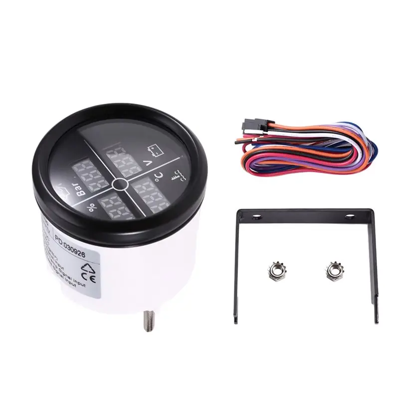 A21F-LED 52Mm Digital Gauge Car Boat Yacht Multi 4 In 1 0-190Ohm Fuel Level Gauge+Oil Pressure+Water Temp+Voltmeter