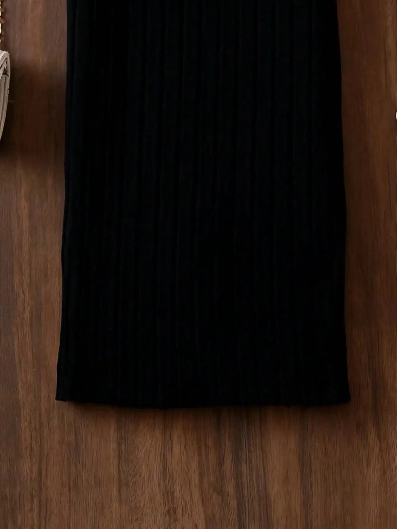 Elegantes Einfarbiges Gestricktes Off-Shoulder Kleiderset für Junge Mädchen Trägerloses Top mit Gerader Hose – Detail 16