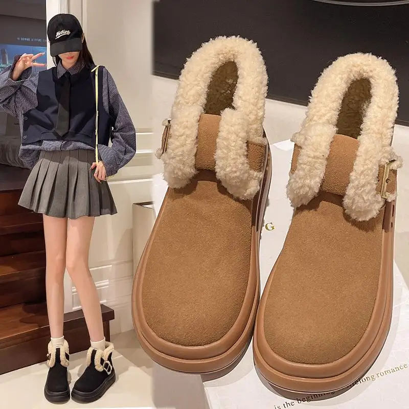 Boots Women New 2024 Winter Footwear Female Shoes Australia Plush Ladies Snow Fur Leather Lolita Shearling Lady Boots Boots-Wome