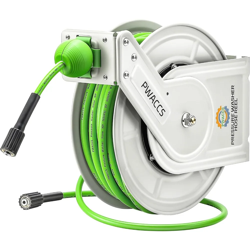 

Retractable Pressure Washer Hose Reel, 1/4" x 60ft Heavy Duty Power Washer Hose Reel, High Pressure Reel Auto Rewind, Wall/Floo