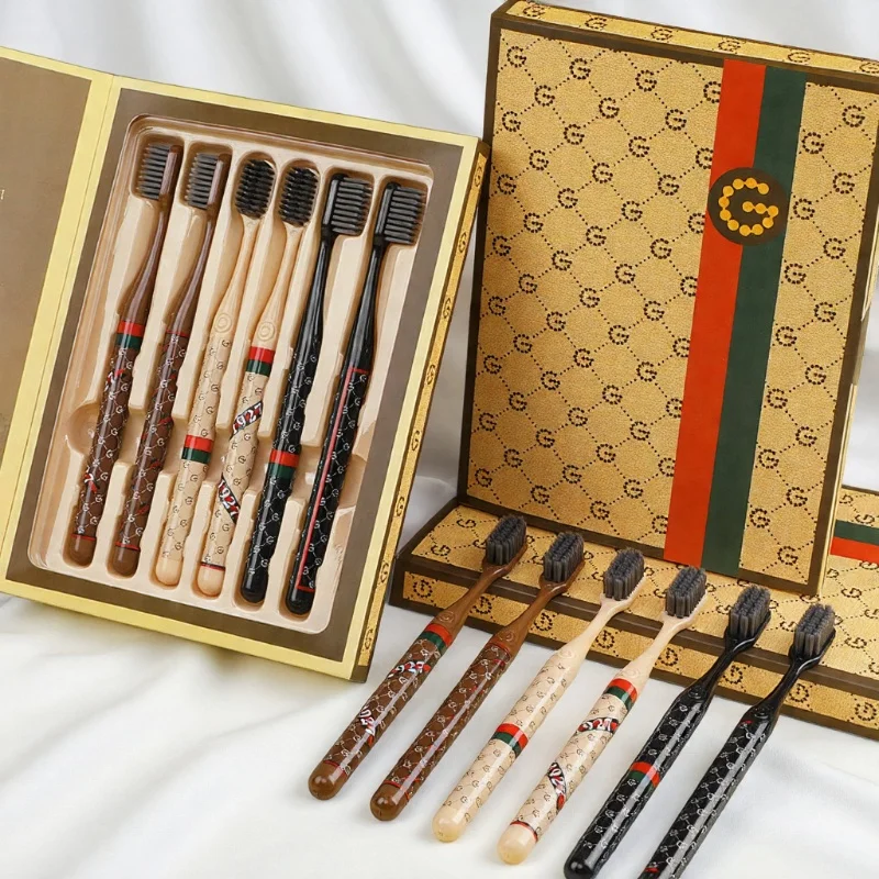 6-piece box of soft-bristled toothbrushes in a high-end gift box with fine silk packaging, wide-headed to protect the gums famil
