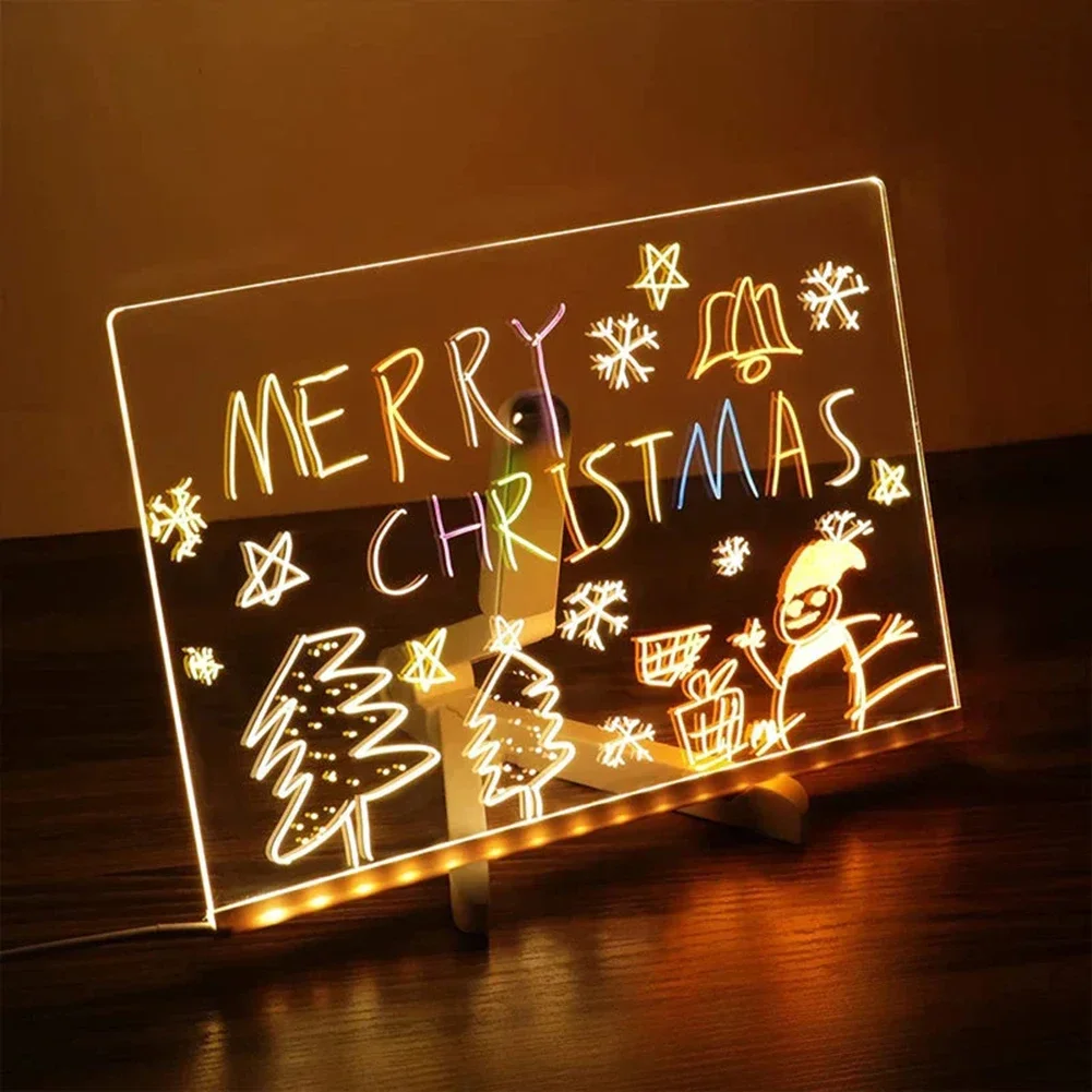 LED Lamp Acrylic Message Note Board Erasable USB Children‘s Drawing Board Bedroom Night Light Writing Tablet Birthday Kids Gift