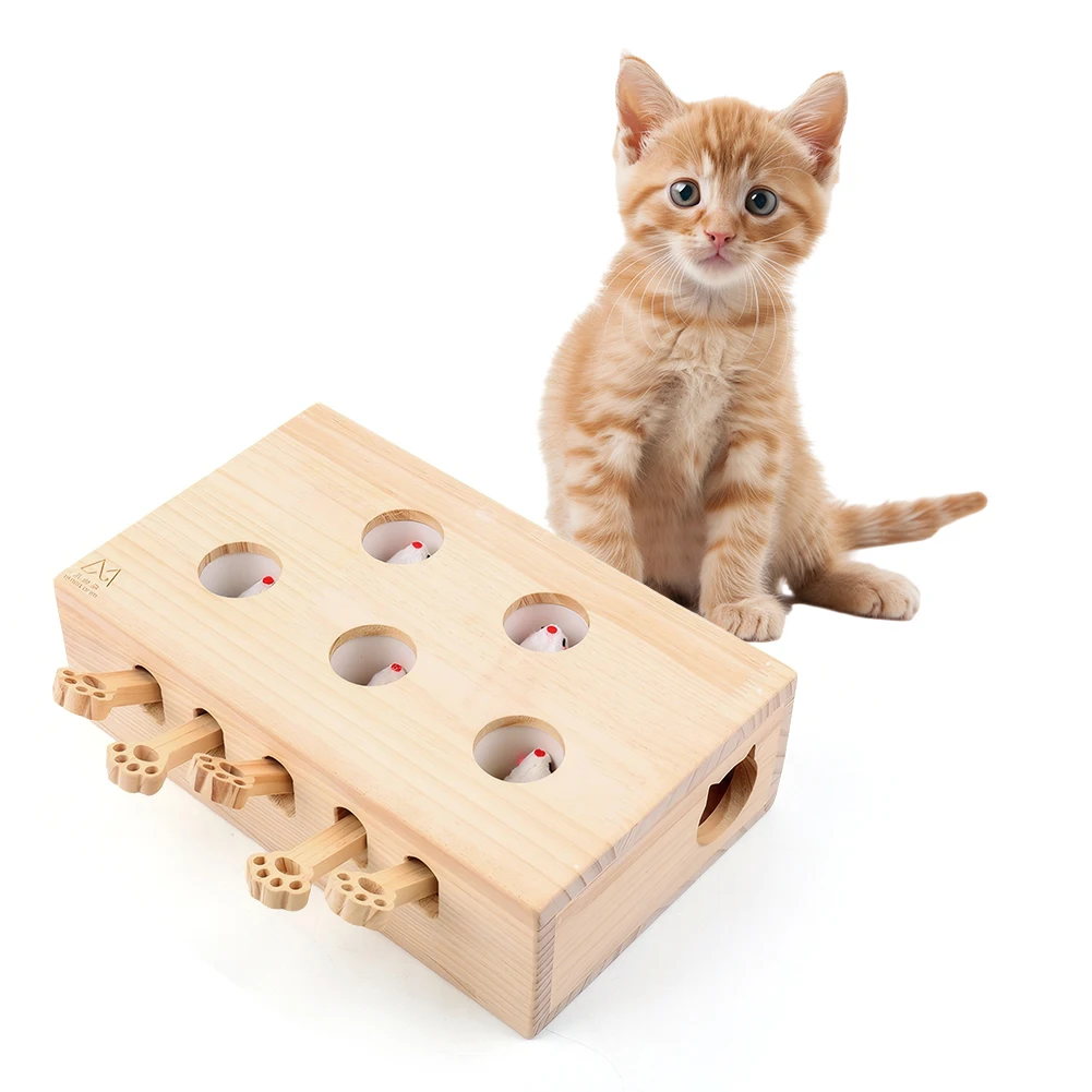

Wooden Whack-A-Mole Cat Toy Interactive Cat Toy Cat Enrichment Toys for Cats & Kittens