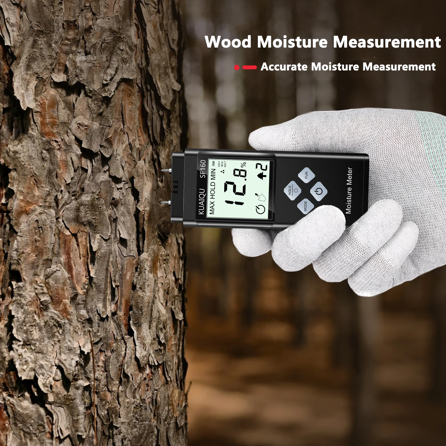 KUAIQU مقياس الرطوبة الرقمي الخشب مقياس الرطوبة اختبار محتوى المياه للخشب/RV/الطوب مع بيانات MIN/MAX عقد شاشة الكريستال السائل HD