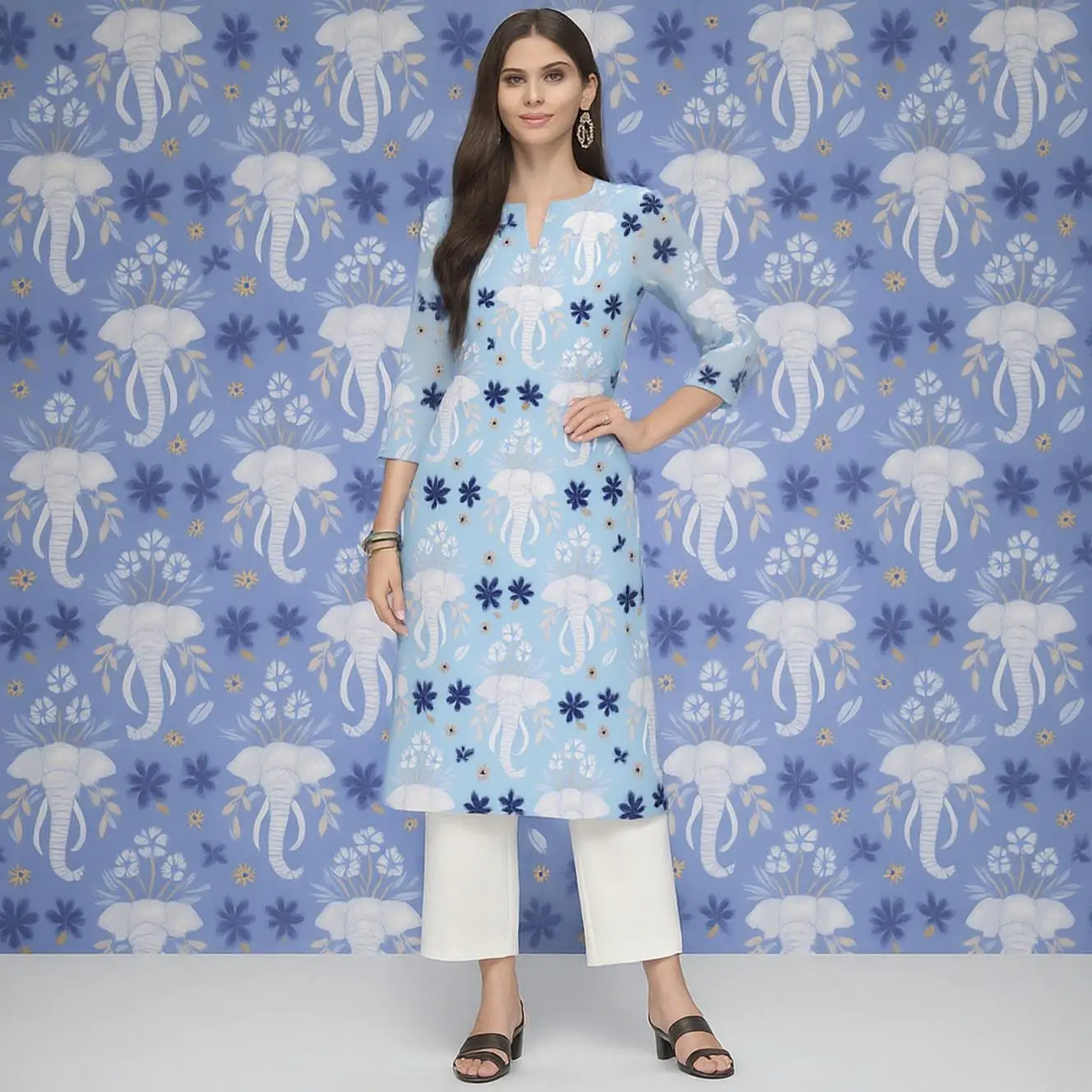 Muslim Dress Kurt women's Fashionable And Elegant Long Sleeved Straight Tube Casual Round Neck Flowers Pattern Noble Skirt 2026