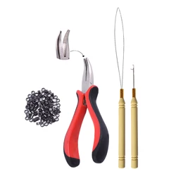 1 Bottle/100pcs 5mm Micro Links/Beads+2pcs Pulling Needle+1pc Hair Plier Hair Extensions Tool Kit