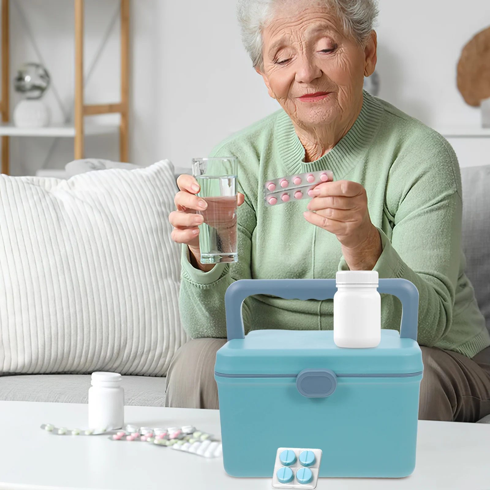 صندوق تخزين الأدوية ذو سعة كبيرة، منظم طبي أزرق متعدد الطبقات، حقيبة محمولة للمنزل والسفر والتخييم ومجموعة الطوارئ #6