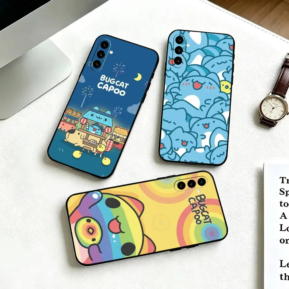 Cartoon Cute Bugcat c-Capoo  Phone Case Black Silicone Soft For Samsung Galaxy A73,A72,A71,A70,A53,A52,A51