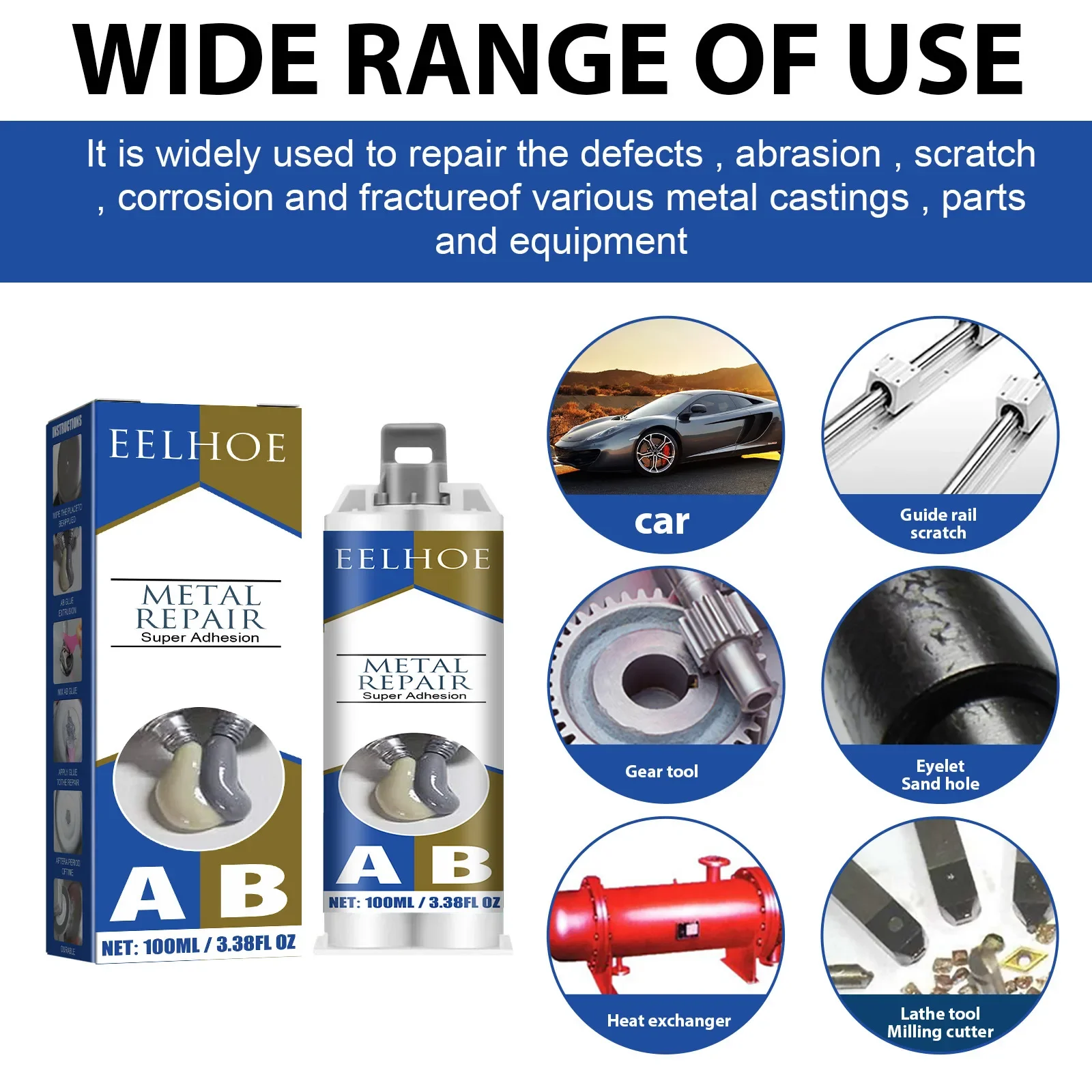 Strong Caster Glue Cold Welding For Metal Stainless Steel Aluminum Alloy Repair Tool Radiator High Temperature Resistant AB Glue