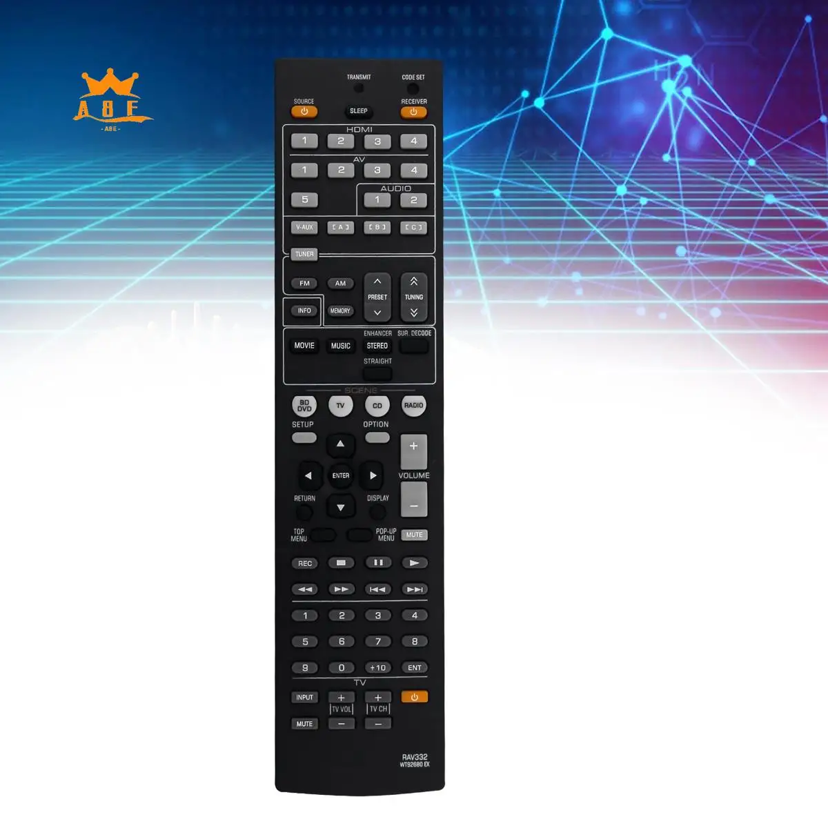 A08E-RAV332-WT92680EX Replace Remote Control For Yamaha YHT493 RXV367 RXV367BL AV Receiver