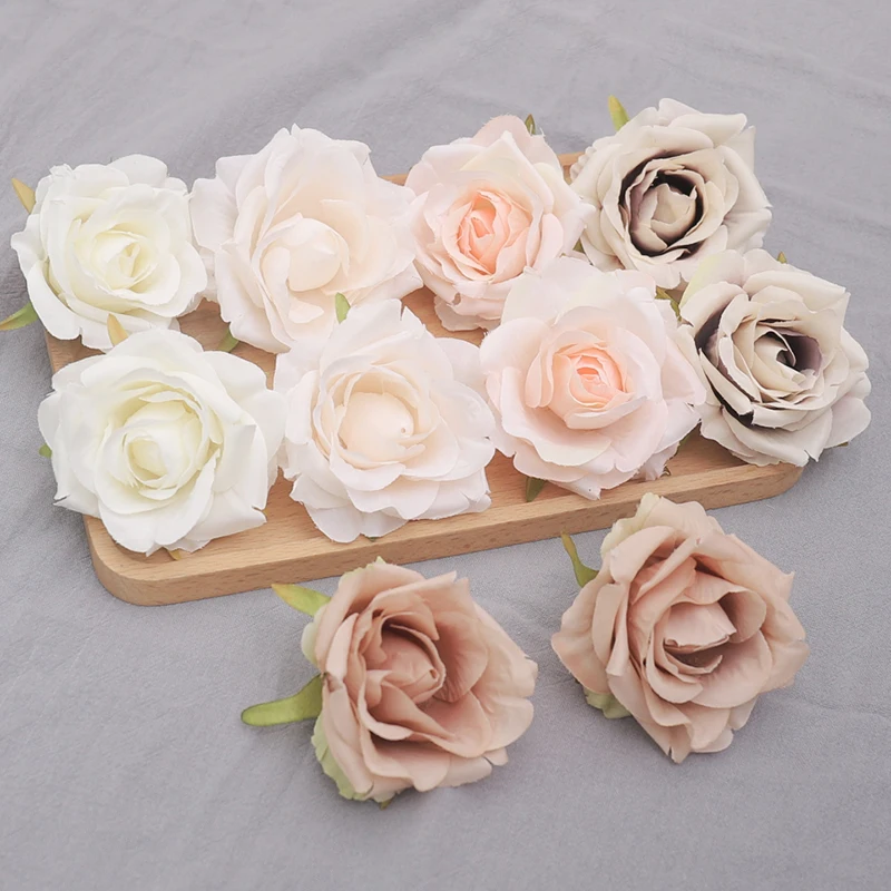 10pcs 7-8cm White Silk Rose Artificial Flower Heads Decorative Scrapbooking Home Wedding Christmas Decoration Fake Rose Flowers