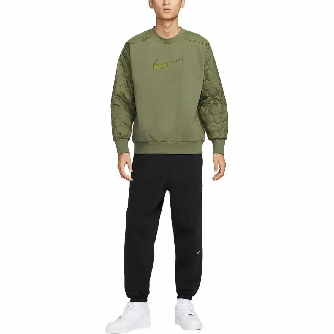Nike Dri-FIT Standard Issue Fleece Paneled Quick-Dry  Men Crewneck Drop-Shoulder Sports Sweatshirt Olive Green FN2668-222
