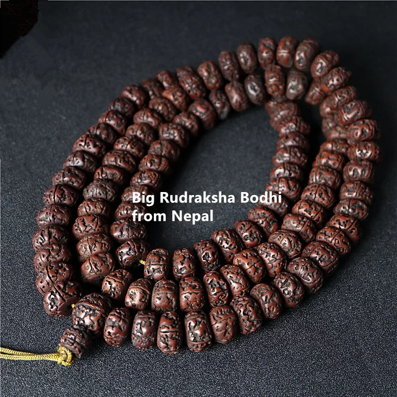 Tibetan Buddhist Mala Nepal 108 Big Oiled Rudraksha Bodhi Beads Mala 16-18mm for Man BRO575