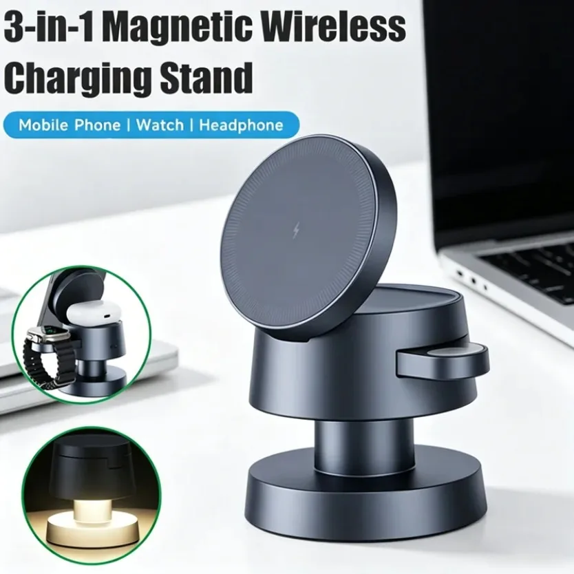 15W Night Light Magnetic Wireless Charger For Magsafe Fast Charging Station iPhone Smart Watch Airpods Multi‑Function Charger