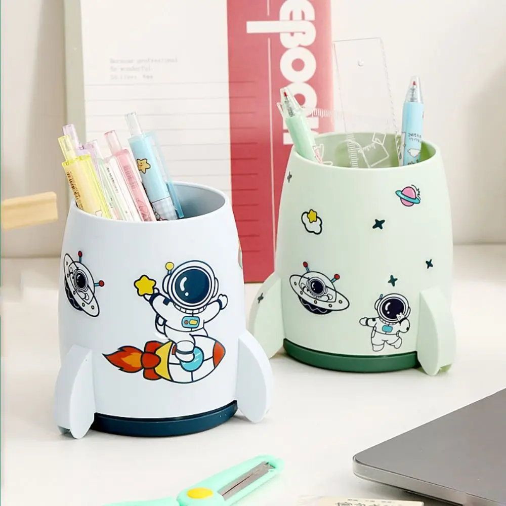

Portable Rocket Shape Pen Holder Astronaut Spaceman Pen Organizer Plastic Large Capacity Stationery Container Students