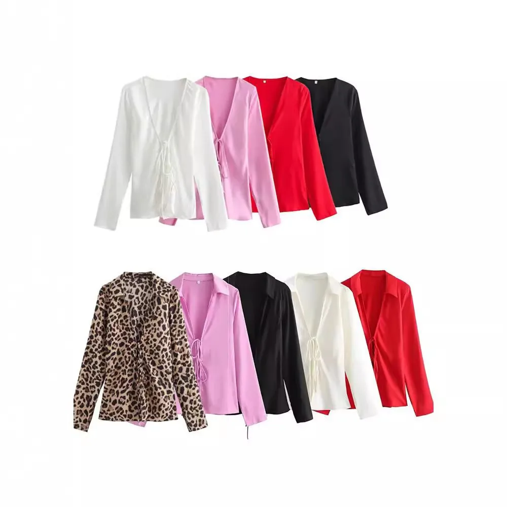 

Women's Loose Bowknot Decorated Textured Elegant Fashion Shirt