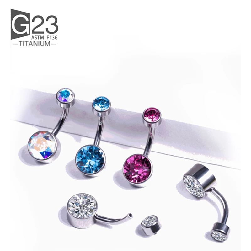 G23 Titanium Belly Button Rings Navel Ring Zircon Drop Dangle Body Belly Piercing Jewelry For Women Ombligo Navel Nombr Rings