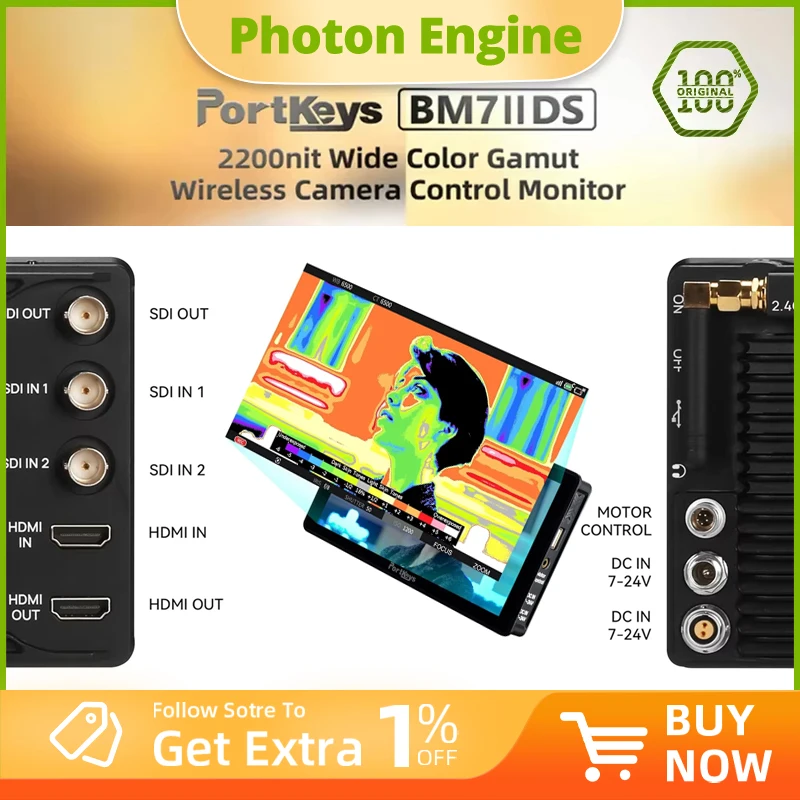 

PortKeys BM7 II DS Camera Field Monitor 7″ 2200nit Wide Color Gamut Wireless Camcorder Control Monitor 4K 3D LUT Touch Screen
