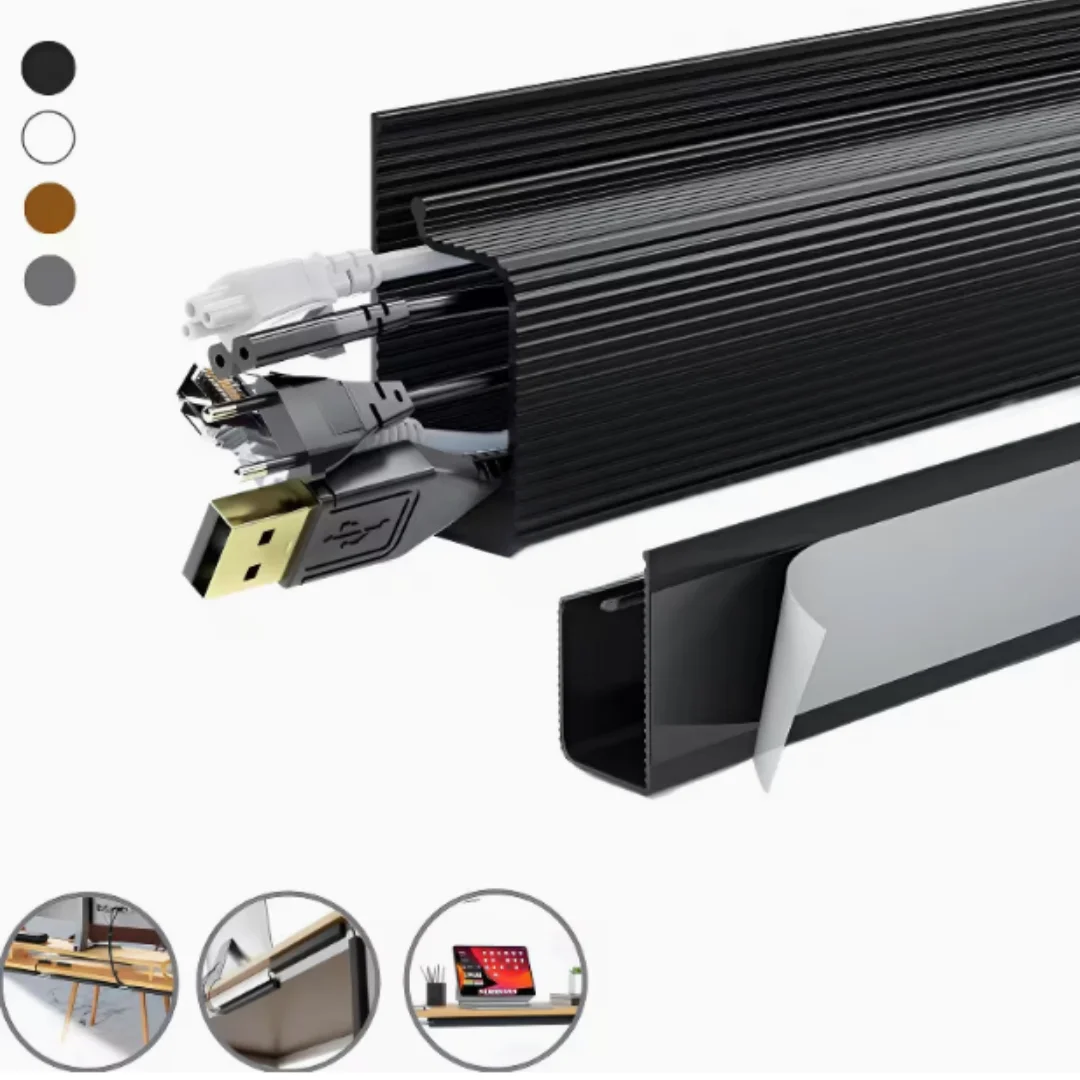 1PC Cable Management J Channel, Cord Cover Cable Raceway, Cable Management Under Desk with Adhesive Stripe Built-in Cord Organiz