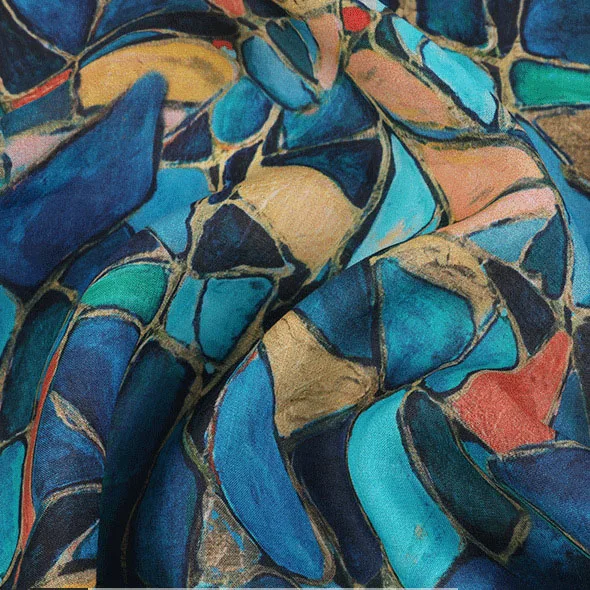 

1 ярд ткани рами для материала Ткань с геометрическим цифровым принтом и цифровым принтом Дизайнерская ткань для халата по индивидуальному заказу, рубашки, пальто