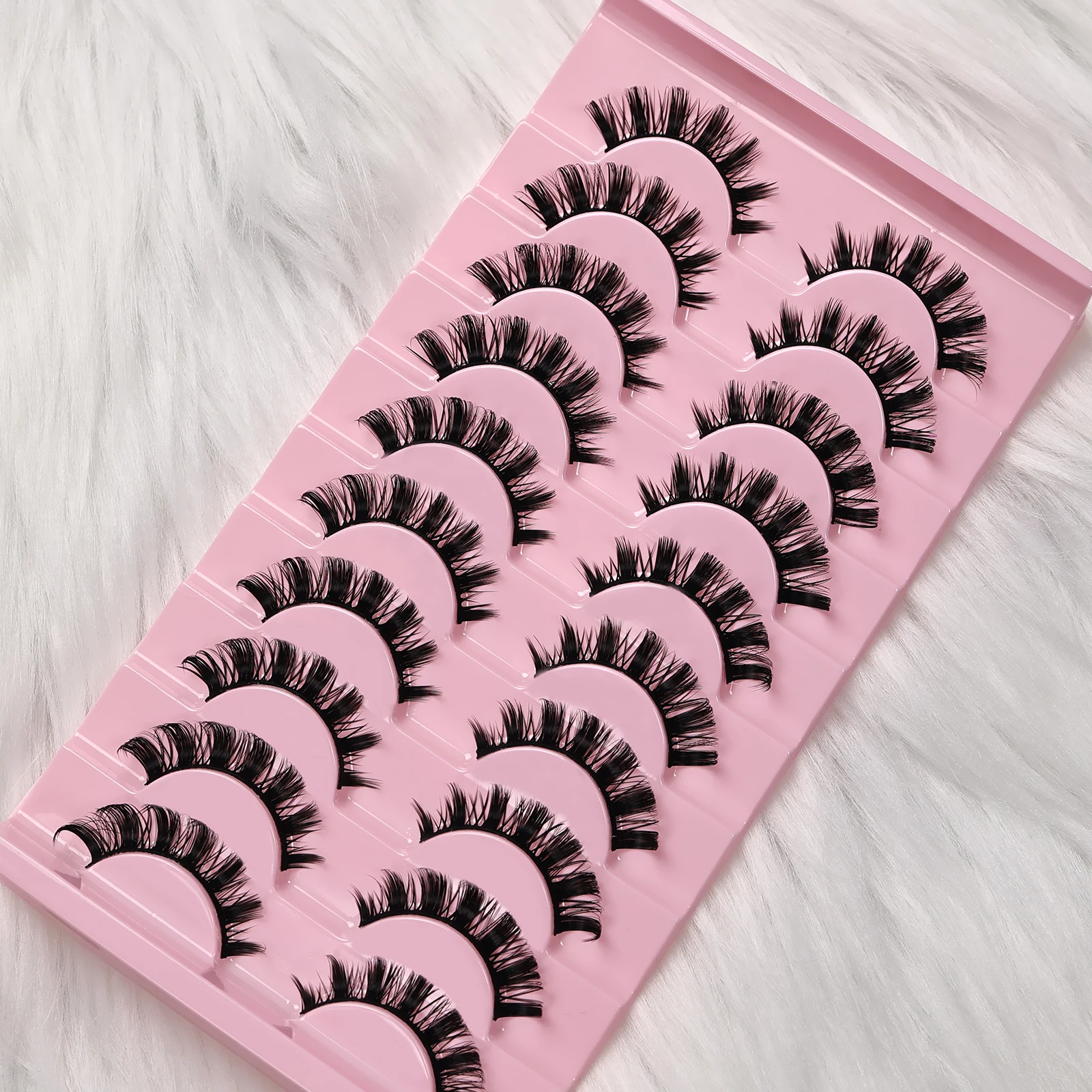 10 pares de cílios postiços russos d curvados, cílios postiços macios e reutilizáveis para data diária de festa, extensões de maquiagem para os olhos para iniciantes