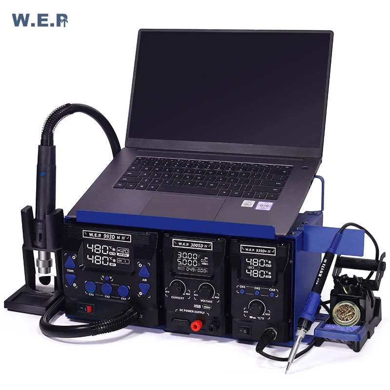 WEP 813 Portable 3 Machines Combination Repair Set Phone Laptop Repair DC Power Supply Hot Air Soldering Rework Station