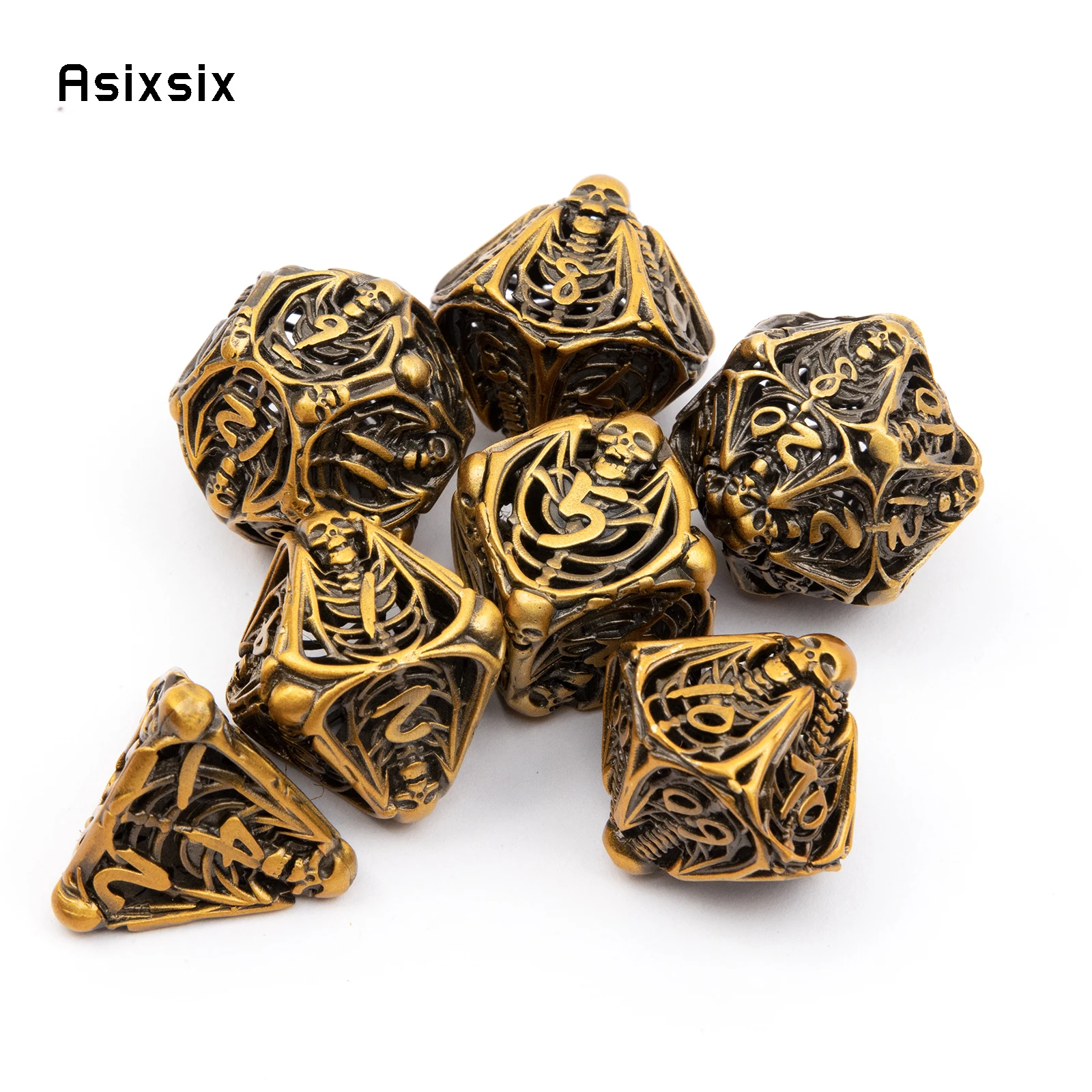 7 Pcs All Kinds of Color Skull Metal Dice Hollow Metal Polyhedral Dice Set Suitable for Role-Playing RPG  Board Game Card Game