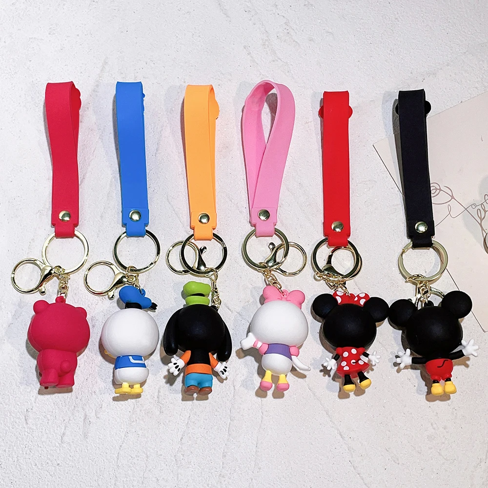 Disney Mickey Strawberry Bear Keychain Cartoon Anime Cute Doll Bag Pendant Car Keychain Bag Charm Accessories Small Gift