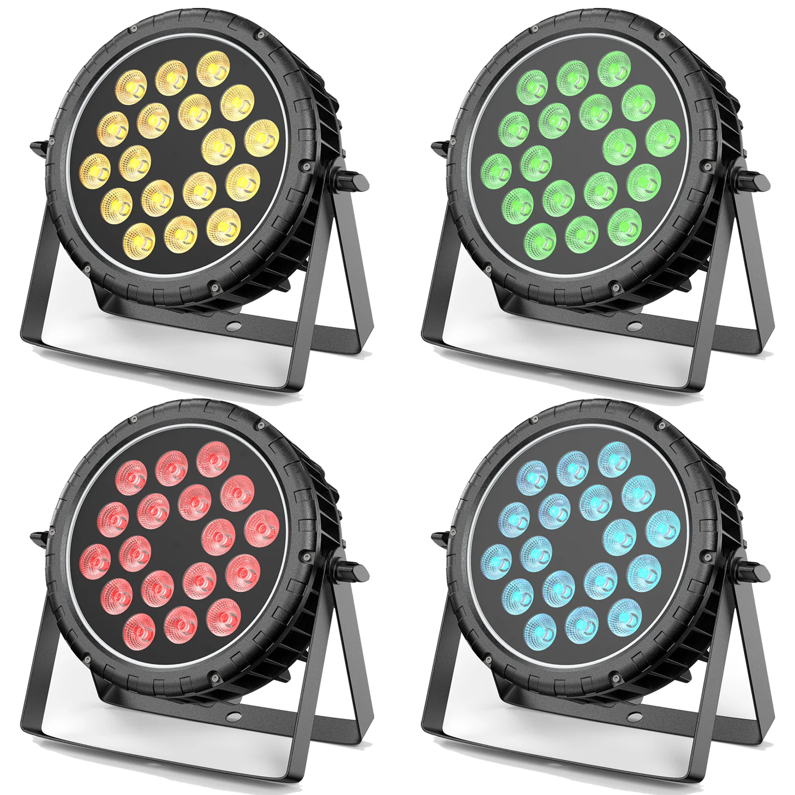 Yiflamefly 4 pièces 180W Projecteurs PAR étanches IP65 18x10W LED RGBW Lumières de scène DMX512 pour éclairage extérieur professionnel