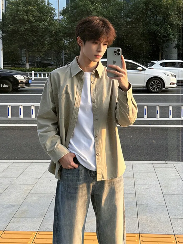 

Retro American Pure Cotton Long Sleeve Shirt for Men Spring Fashion Casual Workwear Stylish And Cool Outerwear