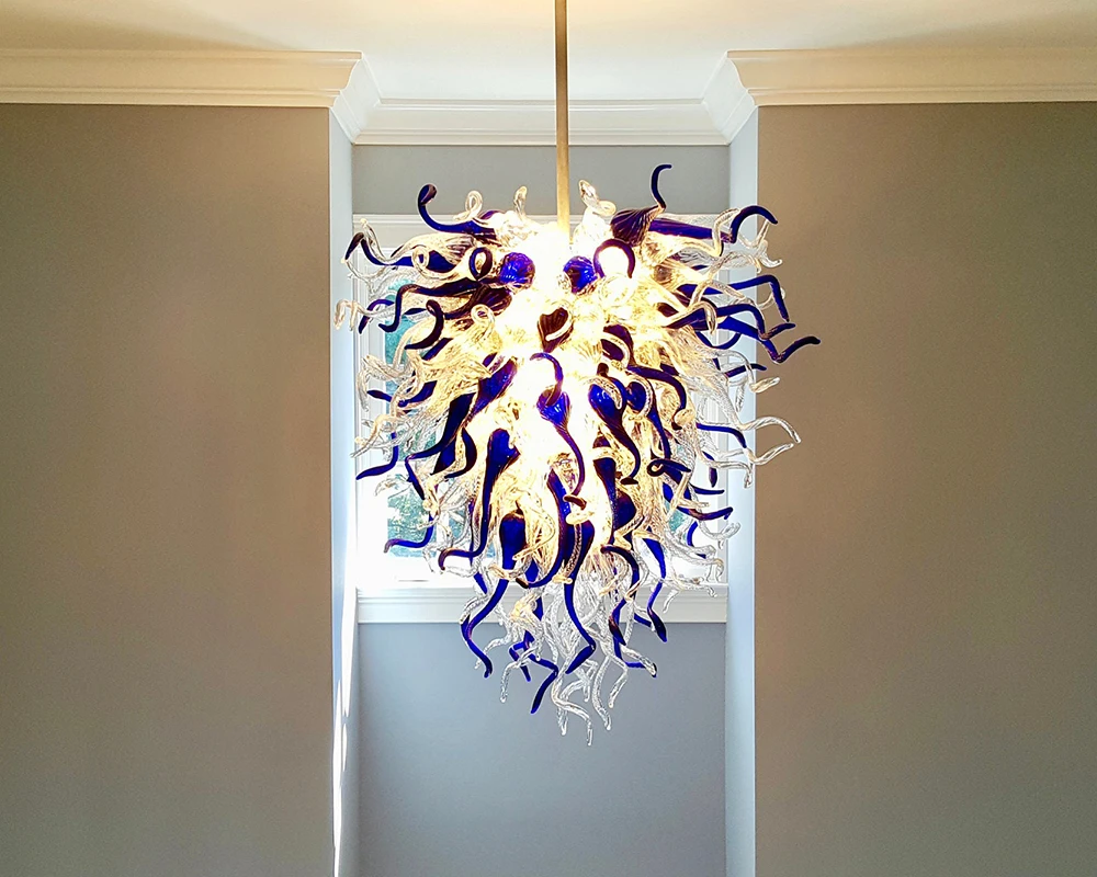 Lampadari in vetro soffiato stile Chihuly lampada a sospensione in vetro di Murano trasparente blu cobalto lampada da camera da letto per sala da pranzo di lusso