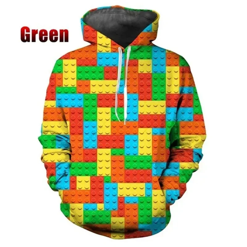 Colorful Building Blocks Graphics Hoodie Fashion Streetwear 3D Printed Hoodies For Men Casual Spring Autumn Loose Sweatshirt