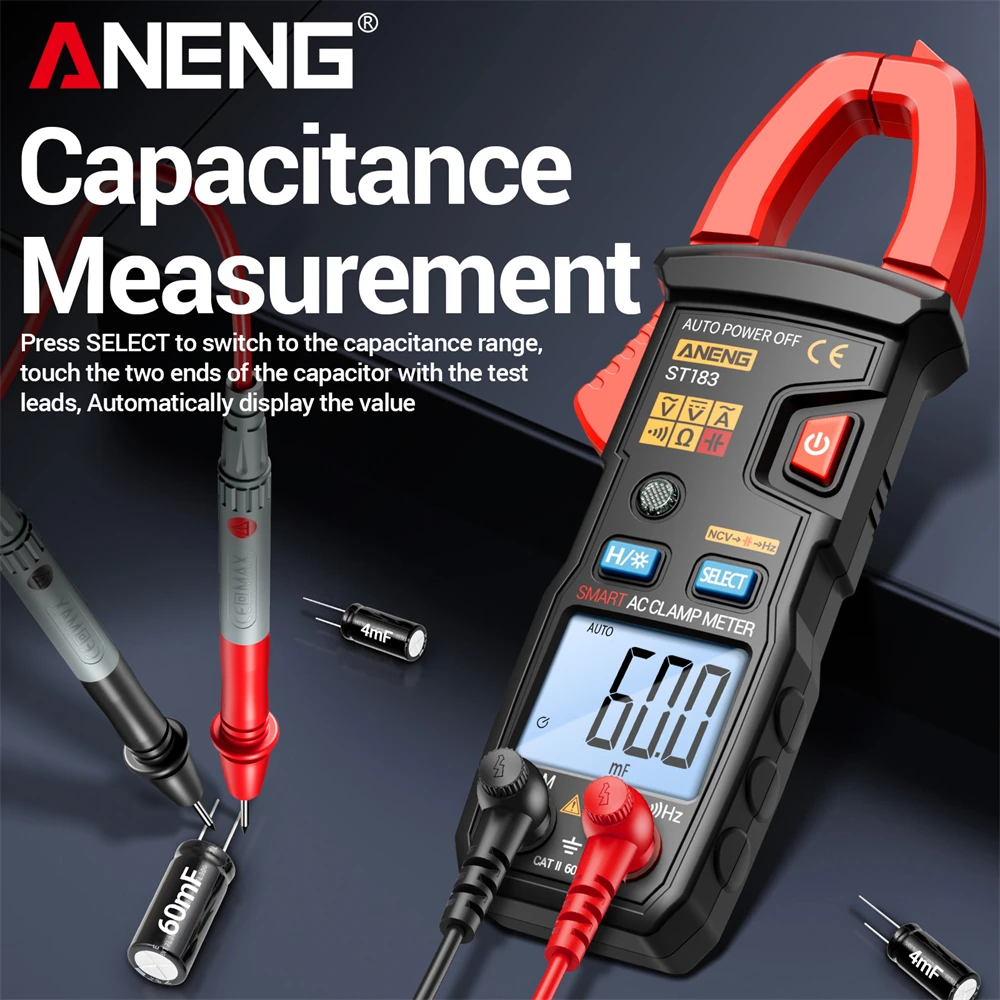Clamp Meter ANENG ST183 Multimeter 4000 Counts NCV Induction DC AC Voltage Diode Smart Electrician Household DIY Tester Tools