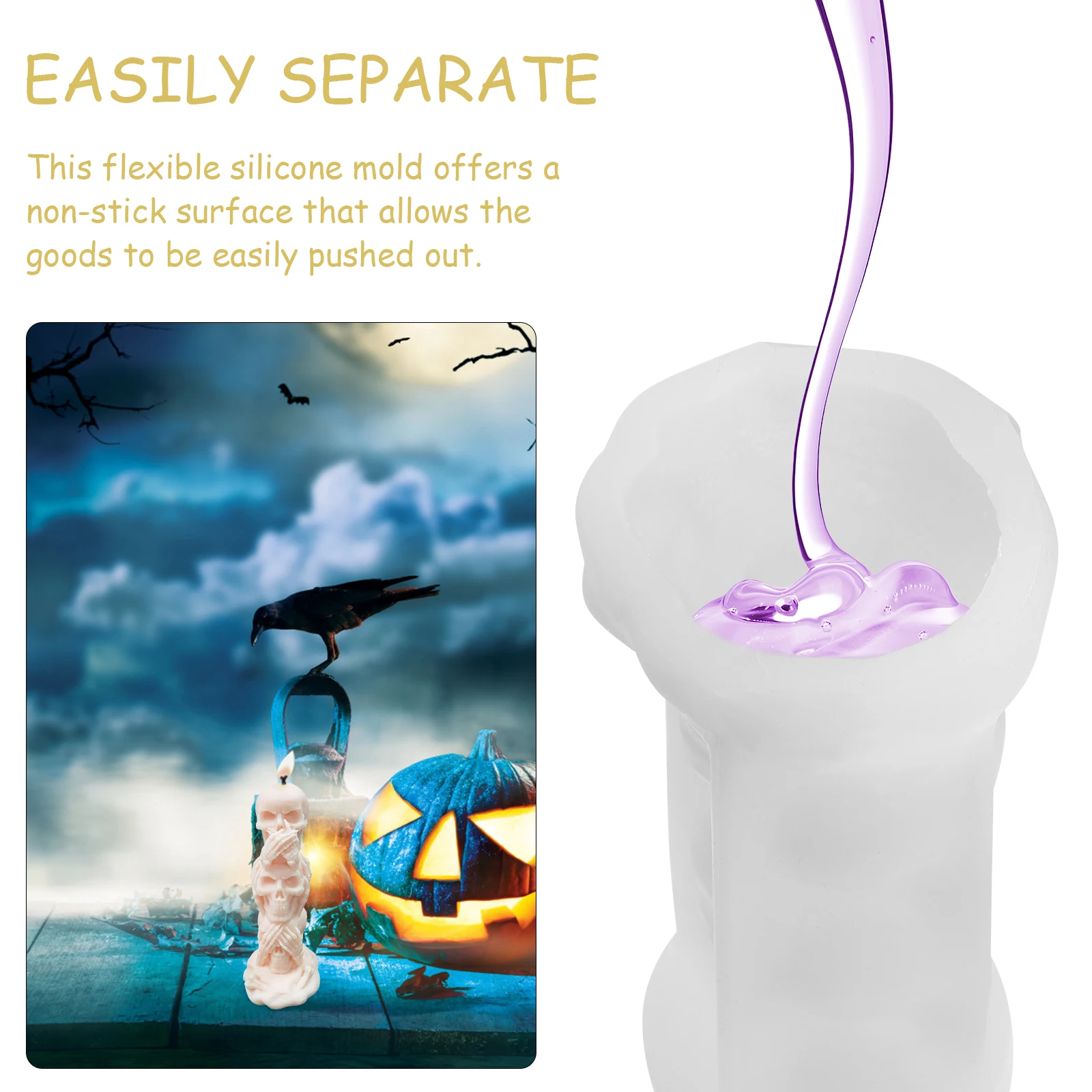 

Skull Resin Mold 3D Silicone Halloween Mould Non-Stick Flexible Easy to Use Tool Skull Mold Making Tool