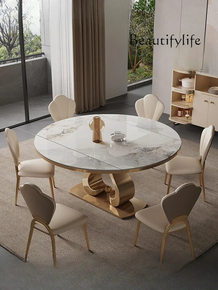 Round rock slab dining table Modern simple light luxury household designer telescopic square and round round table