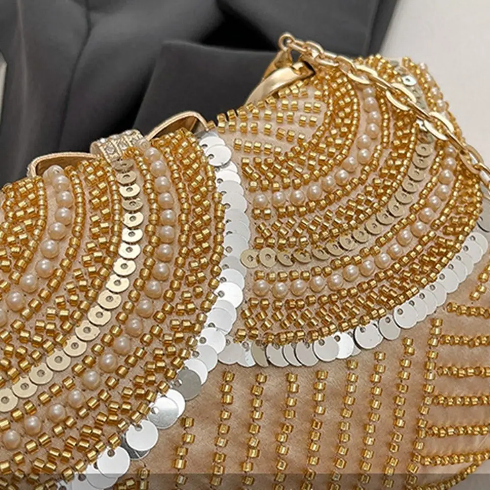 Metal Top Handle Evening Banquet Bag Shiny Rhinestone Ladies Clutch Bag Large Capacity Glitter Tassel Shoulder Bag Wedding