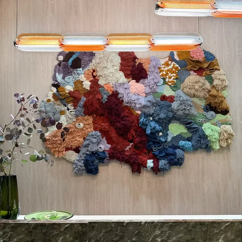 Novel and creative mixed media wall hanging hand-woven fabric installation, suitable for living room home decoration