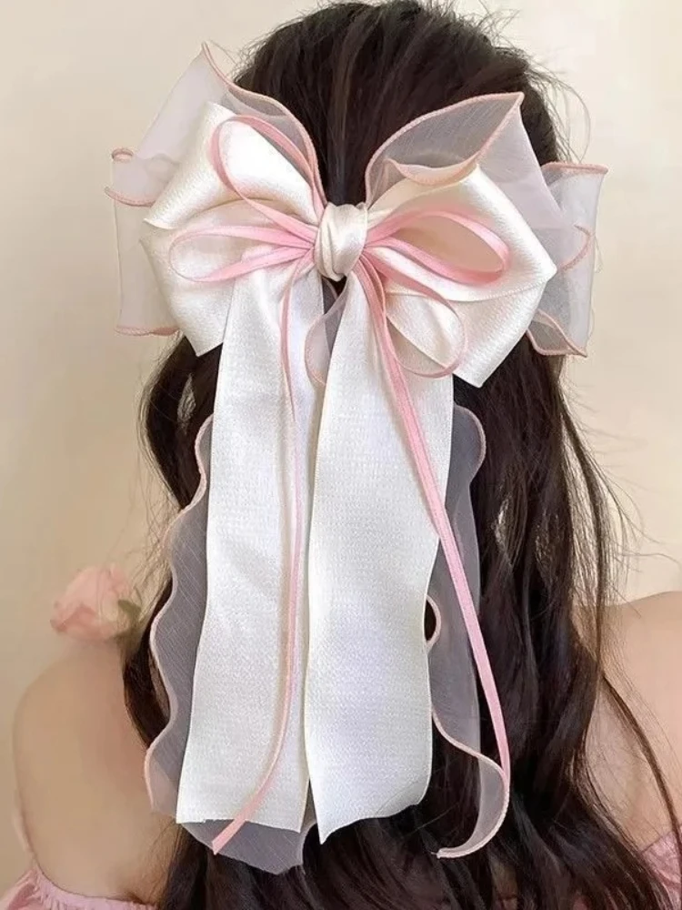 Épingles à cheveux élégantes en dentelle avec nœud en ruban pour femmes, couleur unie, satin, style coréen, pour filles, accessoires de coiffure pour fête