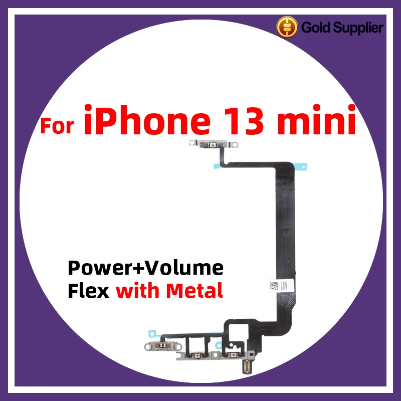 

For iPhone 13 mini 13mini Power On Off Flex Volume Up Down Side Button Key switch on off button Ribbon Flex Cable With Metal