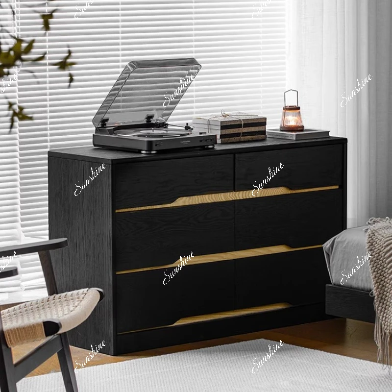 

Black living room ash wood simple drawer storage locker bedroom bedside cabinet