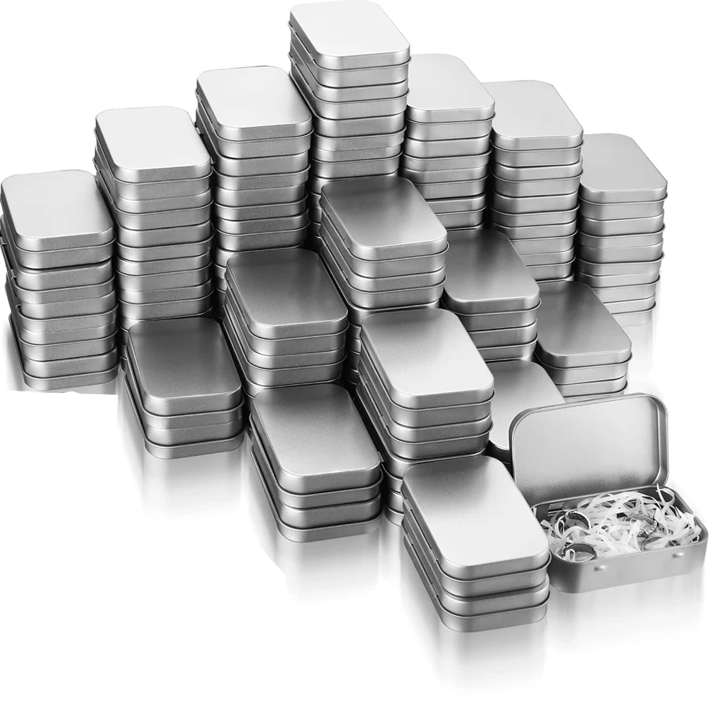 الفضة معدن مستطيلة فارغة متمحور علب حاويات علب الضروريات الأساسية علب صندوق صغير محمول مجموعة تخزين صغيرة كرت هدية #1