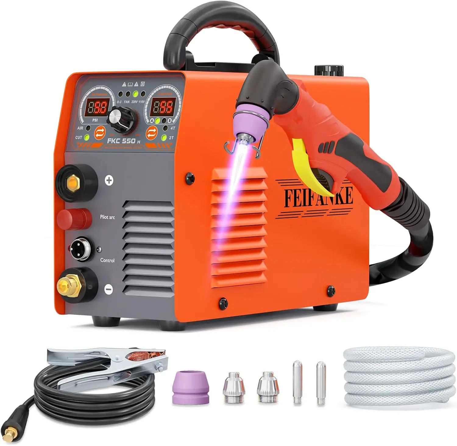 Coupeur de plasma 240 V, machine de découpe de plasma à arc pilote non tactile de 55 A avec grand écran LED, coupe maximale de 18 mm