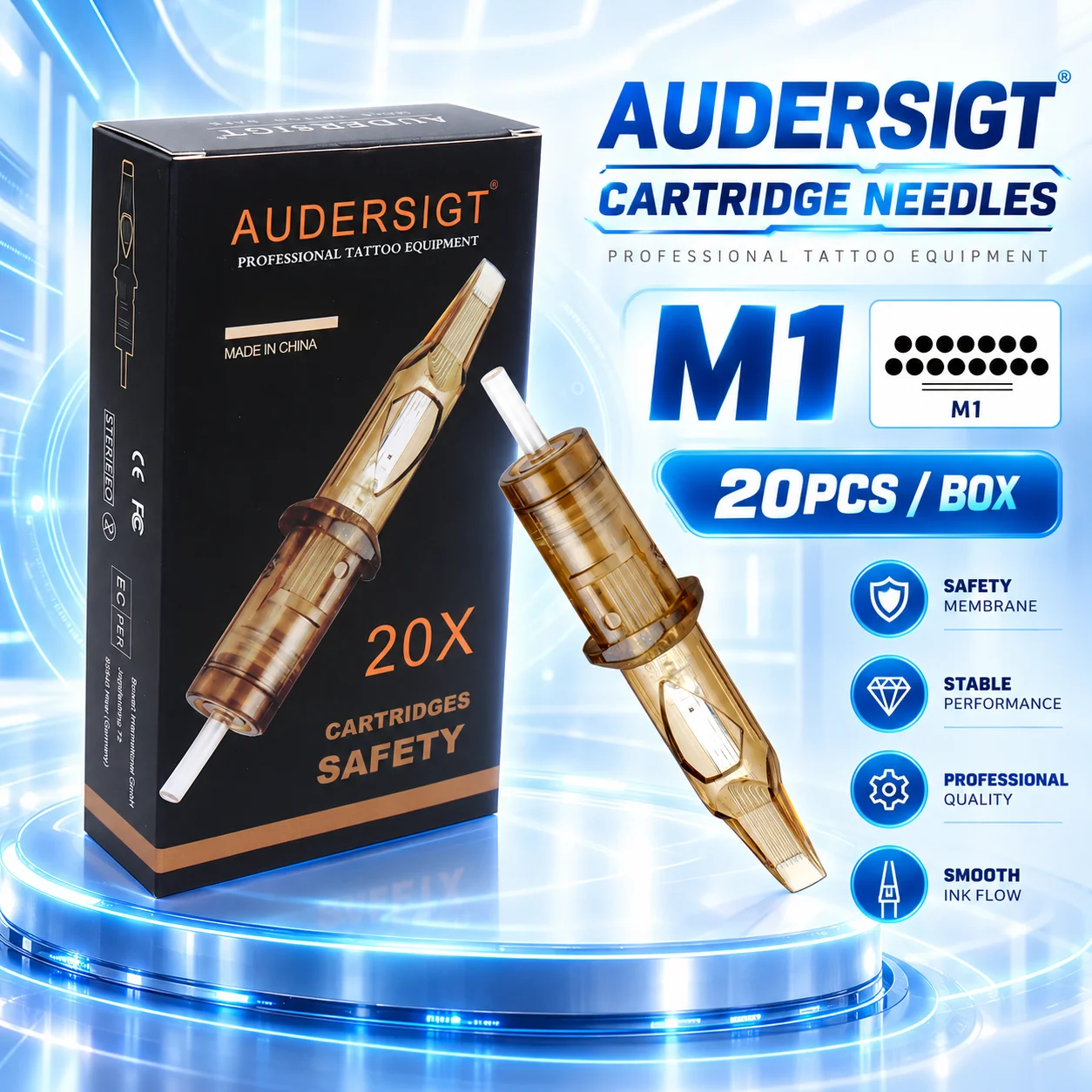 20PCSE Safety Tattoo Needles M1 Disposable Sterilized Safety Cartridge Needle for Rotary Tattoo Machine Pen